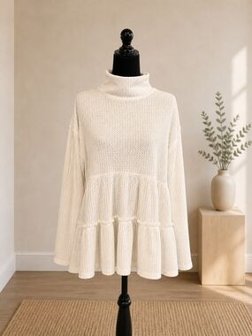 Altar'd State Cream Turtleneck Peplum Sweater